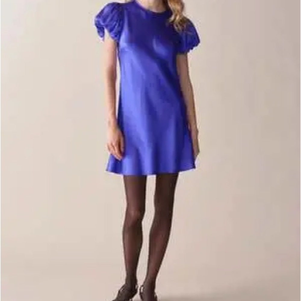 Doen Jewel Dress in Lapis Blue Mini Dress with Puff Sleeves